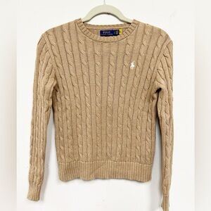 Polo Ralph Lauren Cable Knit Sweater Tan Beige Classic Preppy Cotton, Small